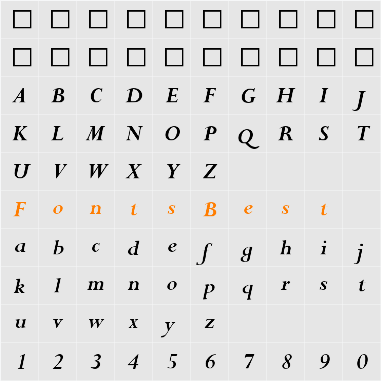 Perpetua Character Map