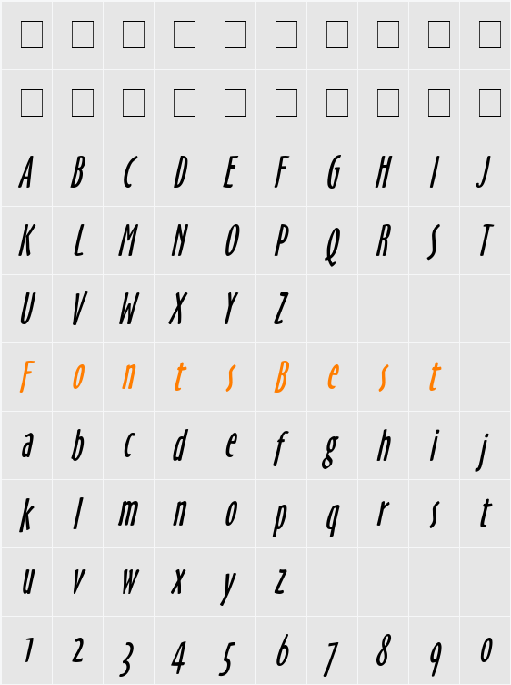 Hobby Condensed Character Map