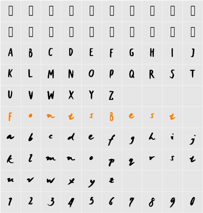JaniceHandBold Character Map