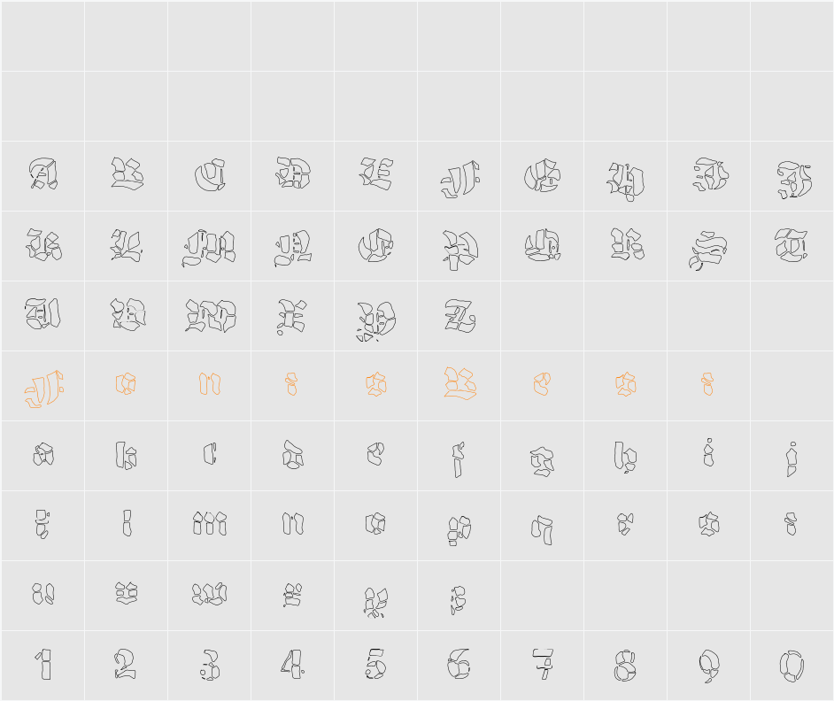 Grobe Hand Character Map