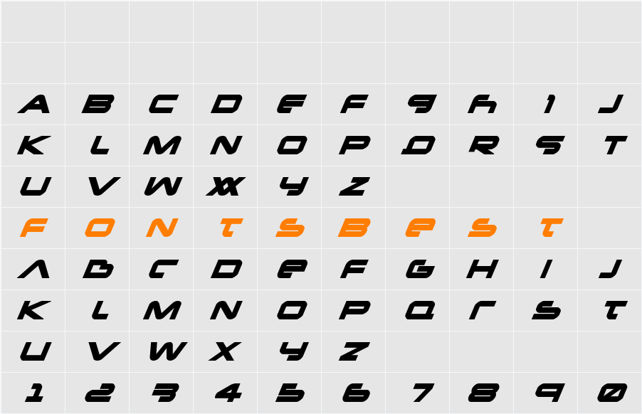 New Mars Bold Italic Character Map
