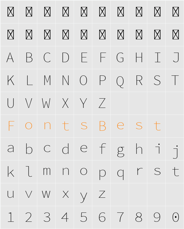 Source Code Pro ExtraLight Character Map