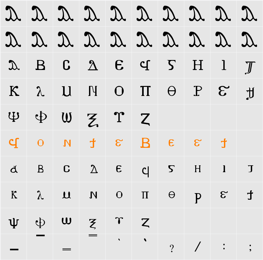 MENA 1 Character Map