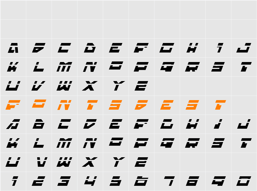 Trajia Laser Italic Character Map
