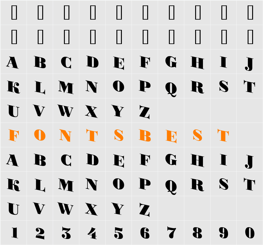 a_BodoniOrtoTitulSpDn Character Map
