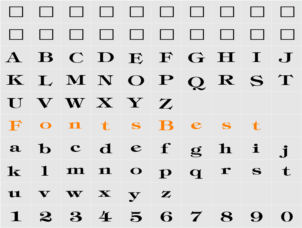 Timpani-Bold Ex Character Map