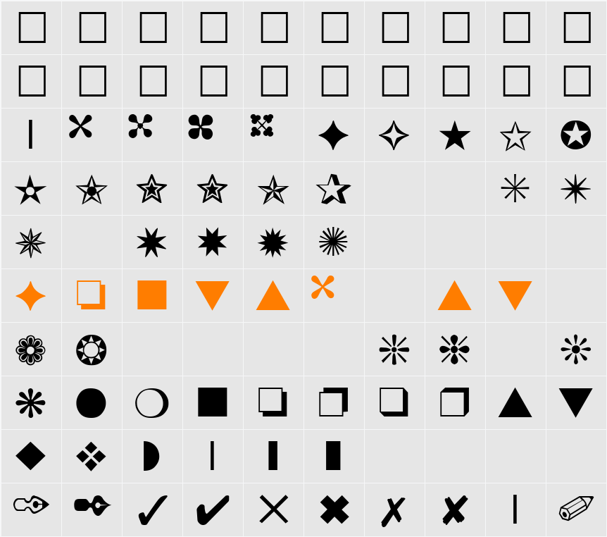 MCS Icons Character Map