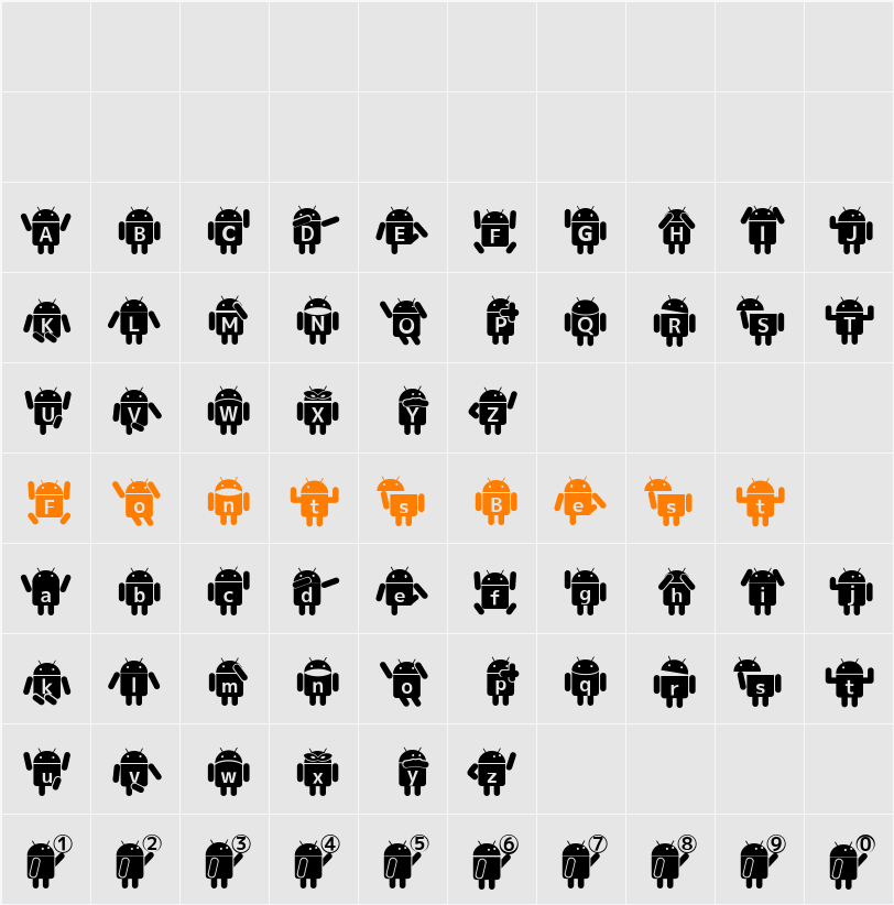 Droid Robot Japanese Character Map