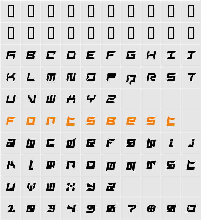 RayzorSharp Italic Character Map