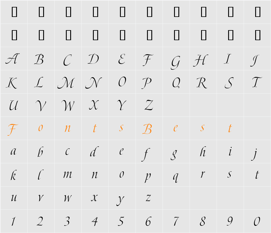Bolero script Character Map