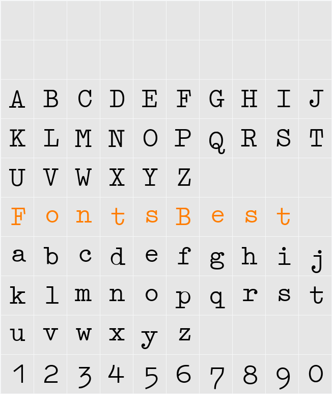 Schreibmaschinenschrift BQ Character Map