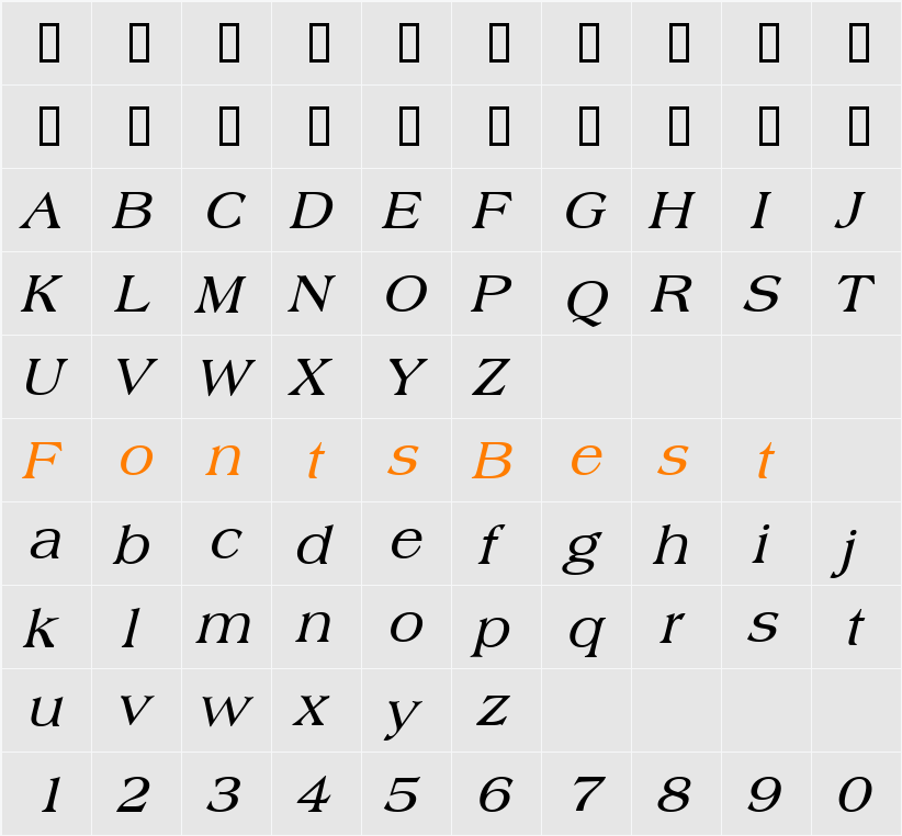 Broadsheet Bold Italic Character Map