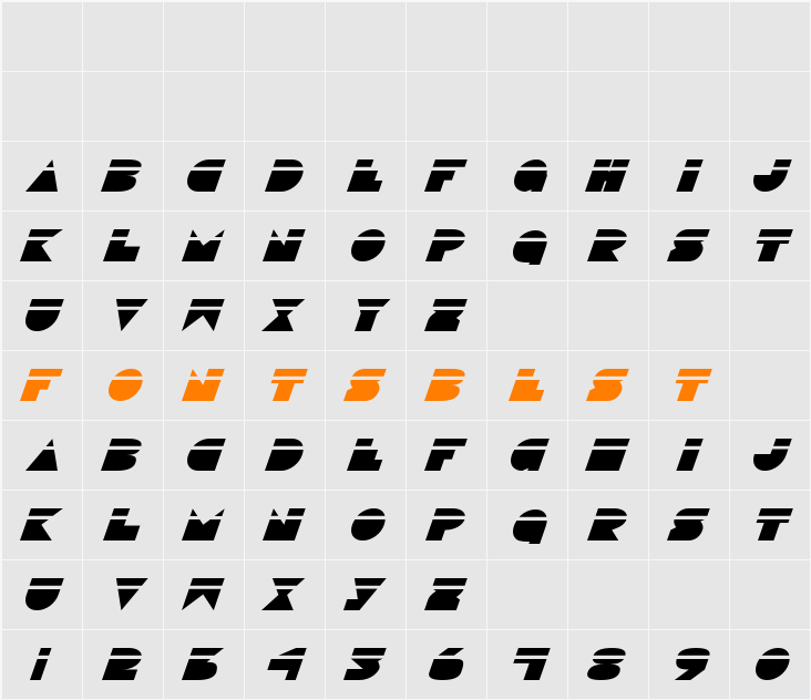 Disco Deck Laser Italic Character Map