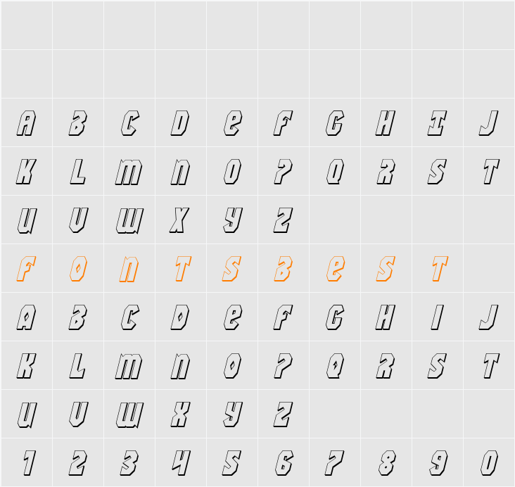 Warrior Nation 3D Italic Character Map