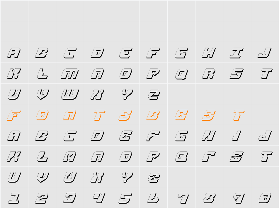 Replicant Shadow Italic Character Map
