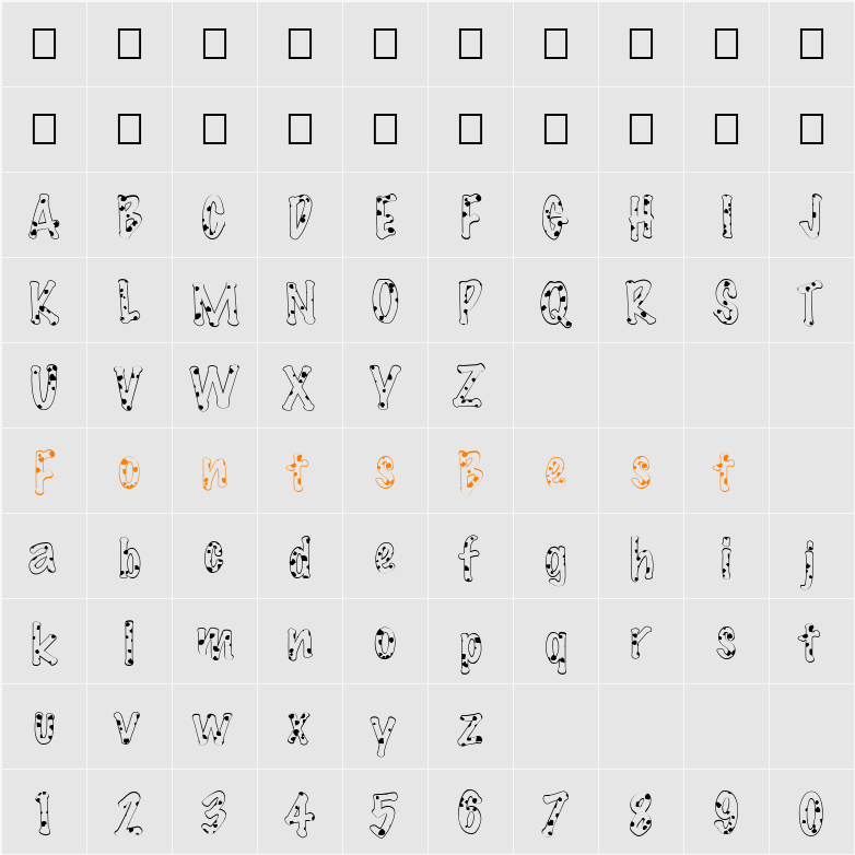 FZ HAND 14 SPOTTED Character Map