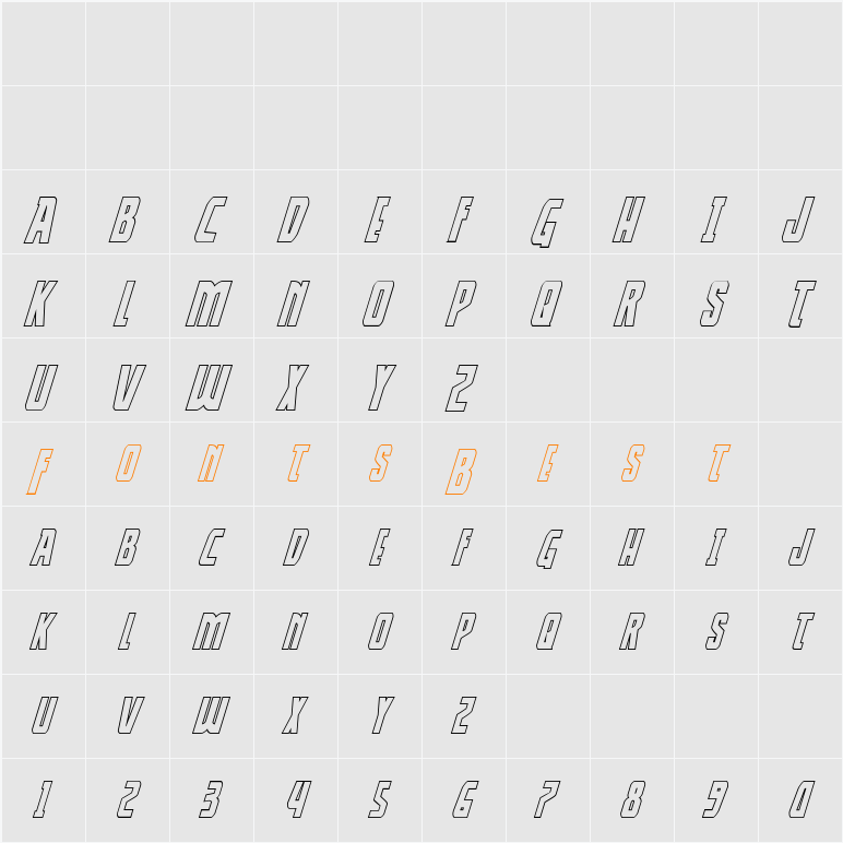 Thunder-Hawk Shadow Drop Italic Character Map