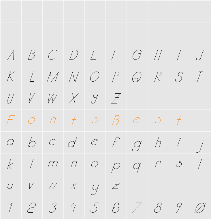 Kata Bidalan Italic Character Map