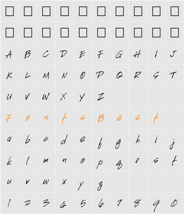 HandScriptUpright Character Map