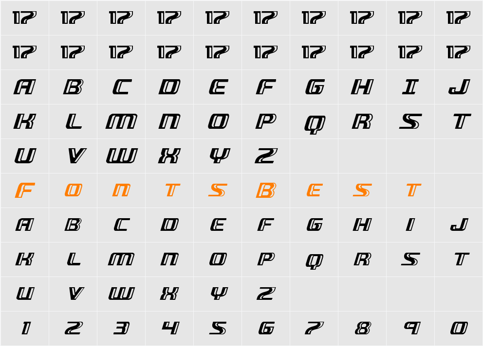 Grease Gun Italic Character Map
