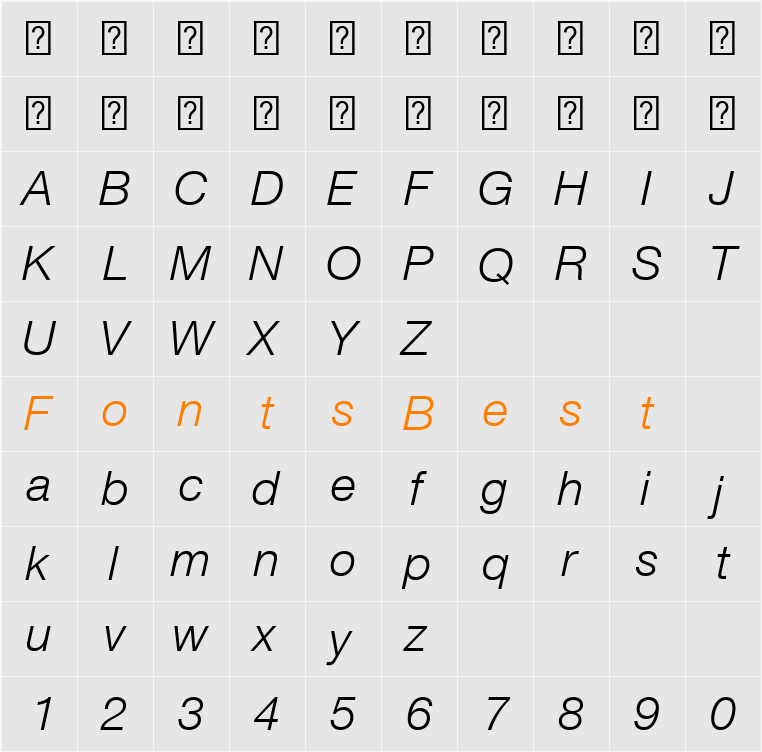 HelveticaNeueLT Com 46 LtIt Character Map