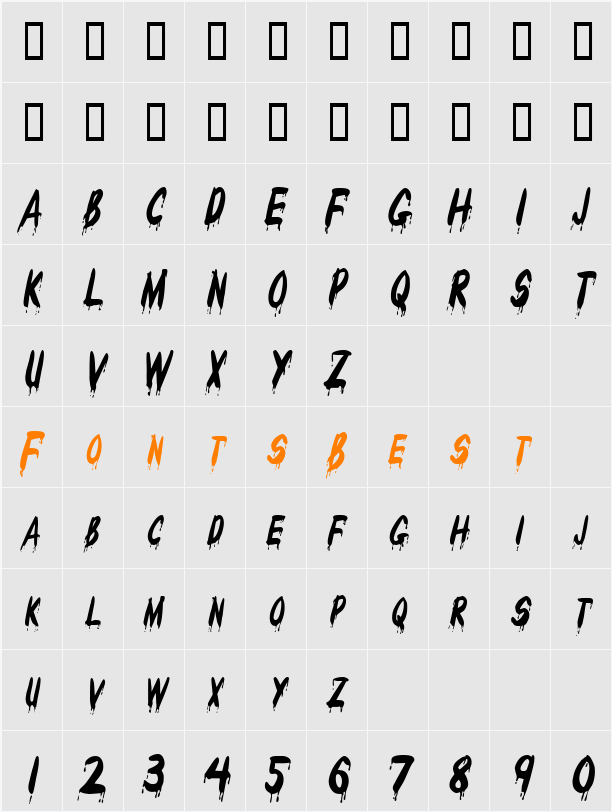 Drips-Condensed Character Map
