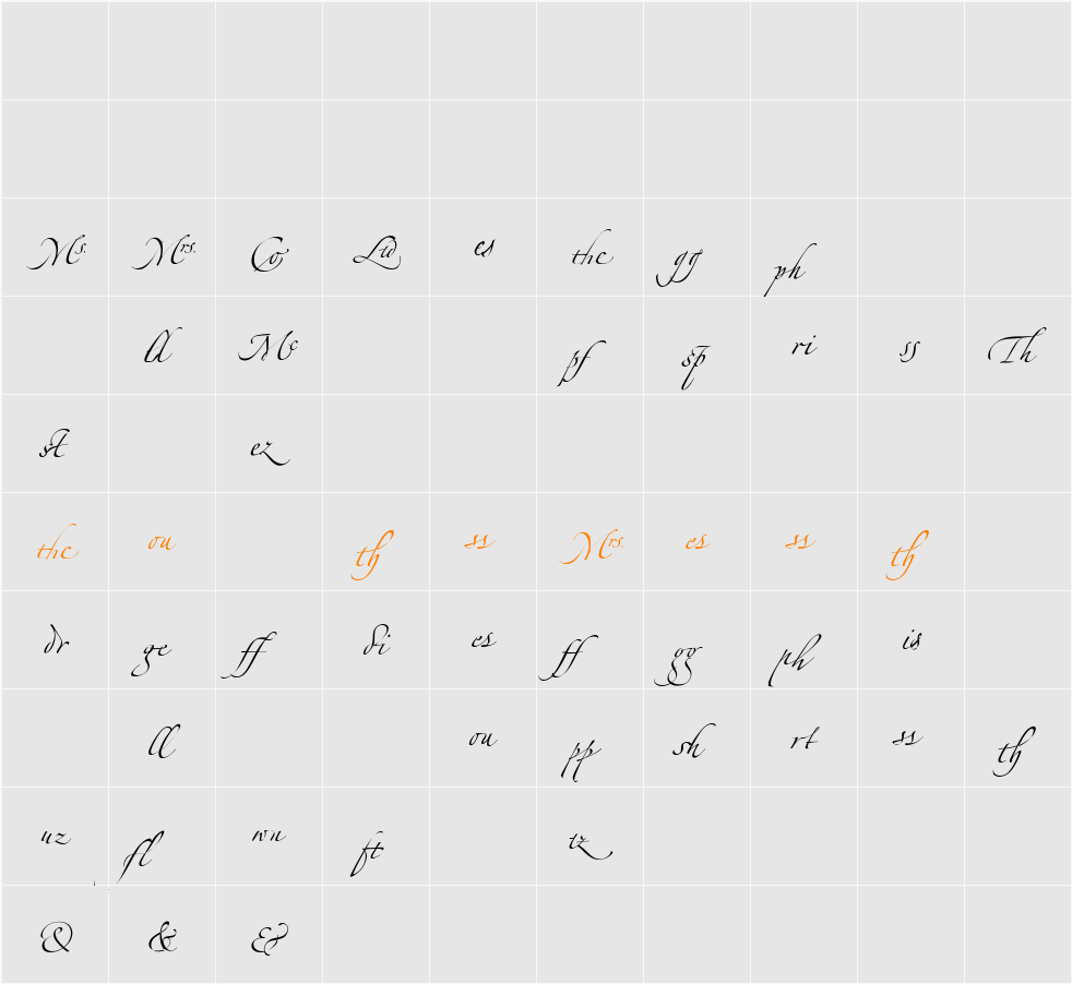 LTZapfino Ligature Character Map