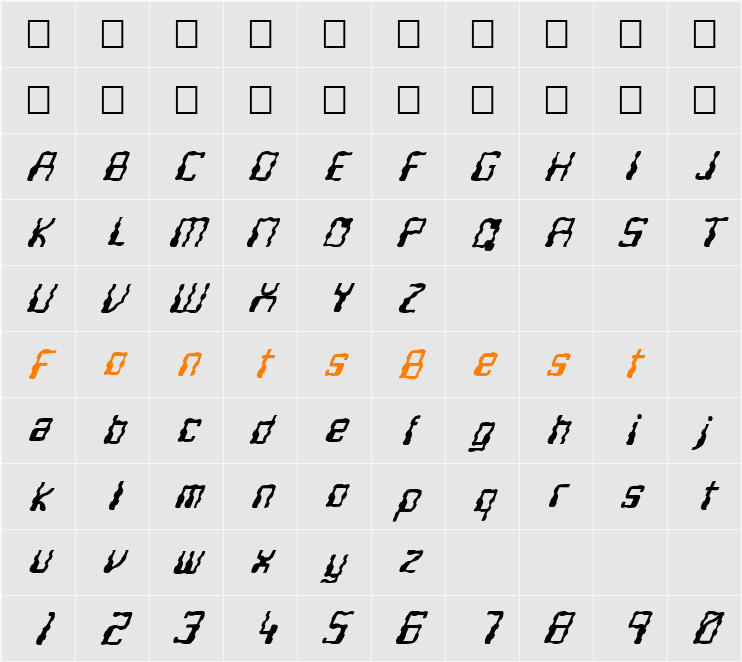 FZ DIGITAL 5 WAVEY ITALIC Character Map