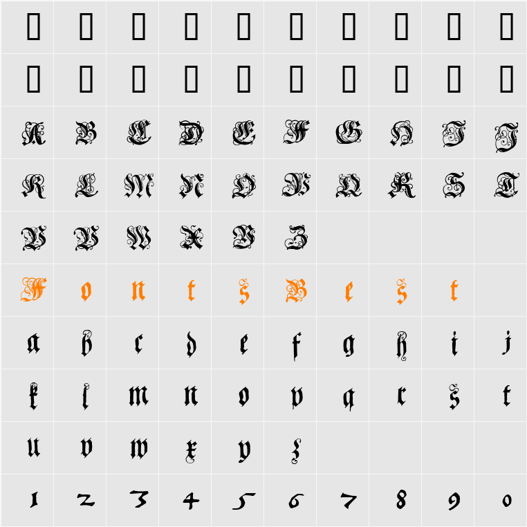 Coelnische Current Fraktur OsF UNZ1 Character Map