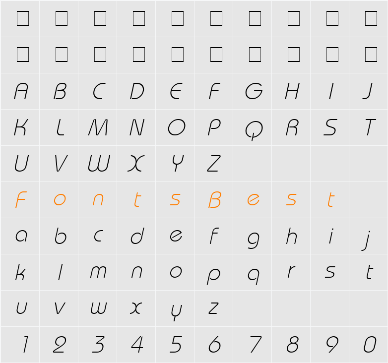 BordeauxLight Character Map