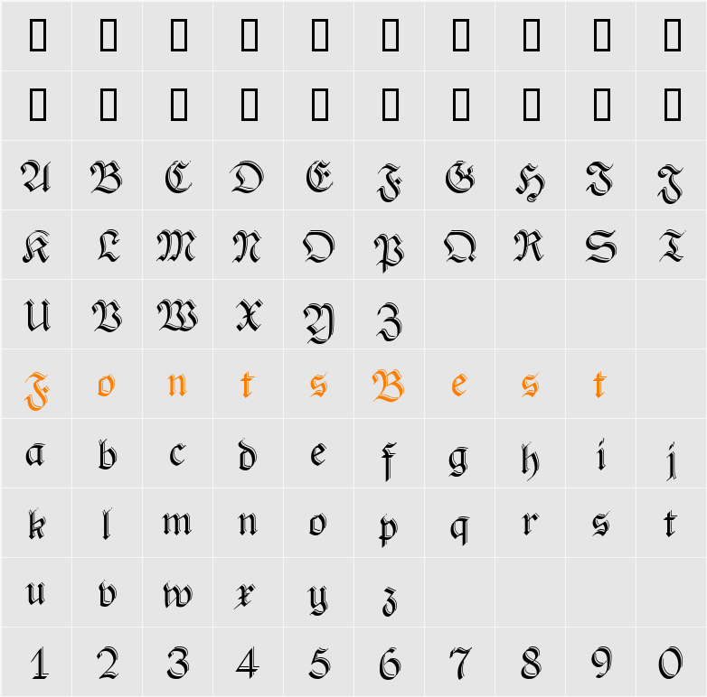 PhederFrackShadowed Character Map