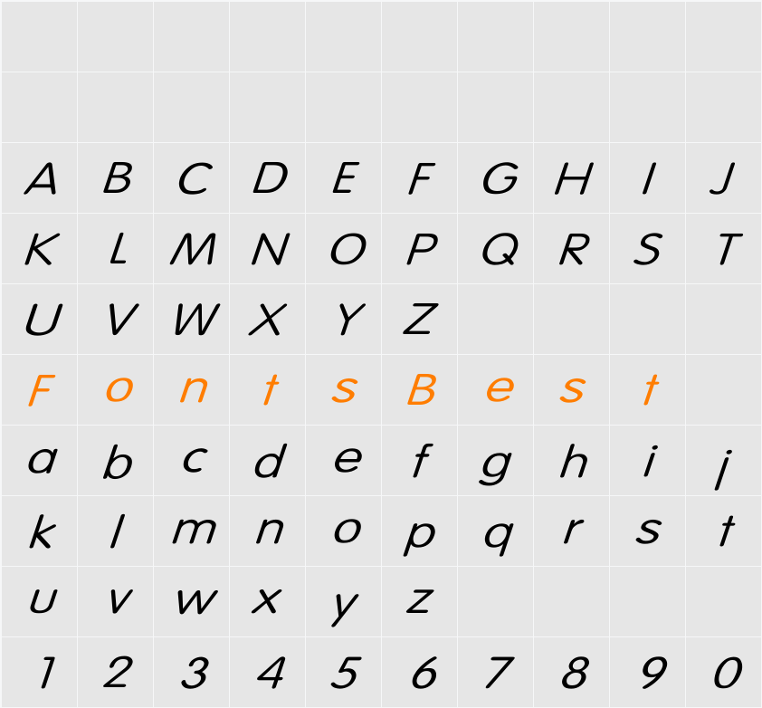 Vogue-Normal Wd Italic Character Map