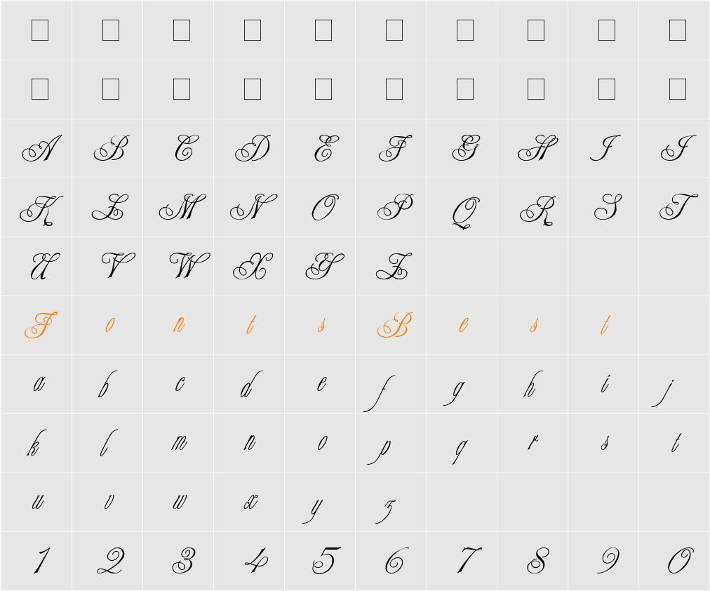 Shampanskoe script Character Map