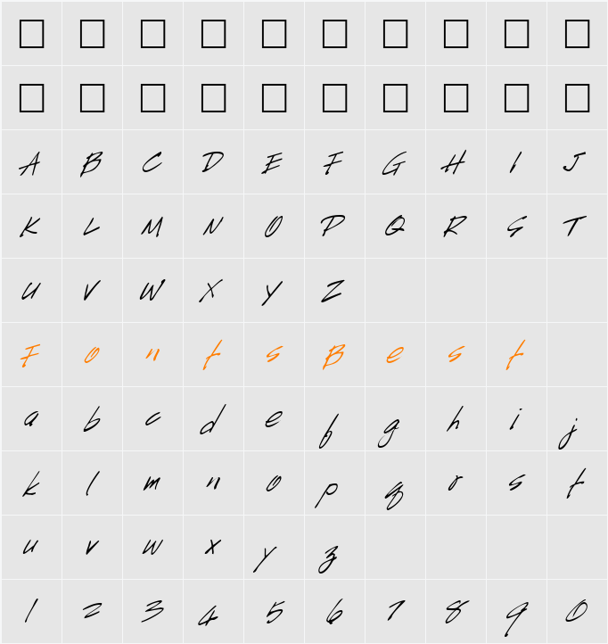HandScript Character Map
