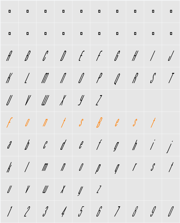 FZ BASIC 51 ITALIC Character Map