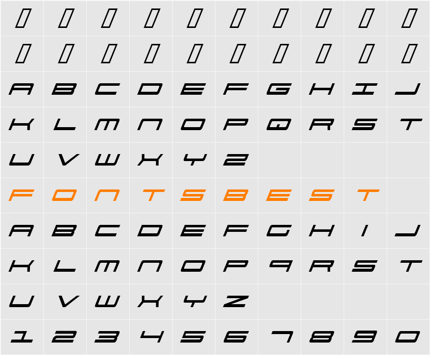 911 Porscha Italic Character Map
