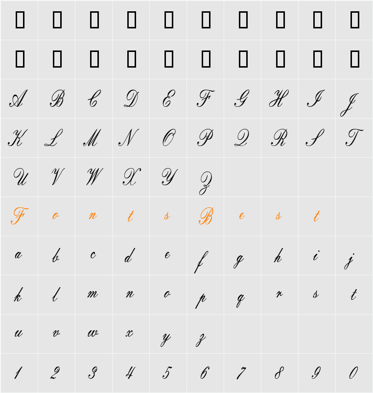 EmpireScriptCondensed Character Map