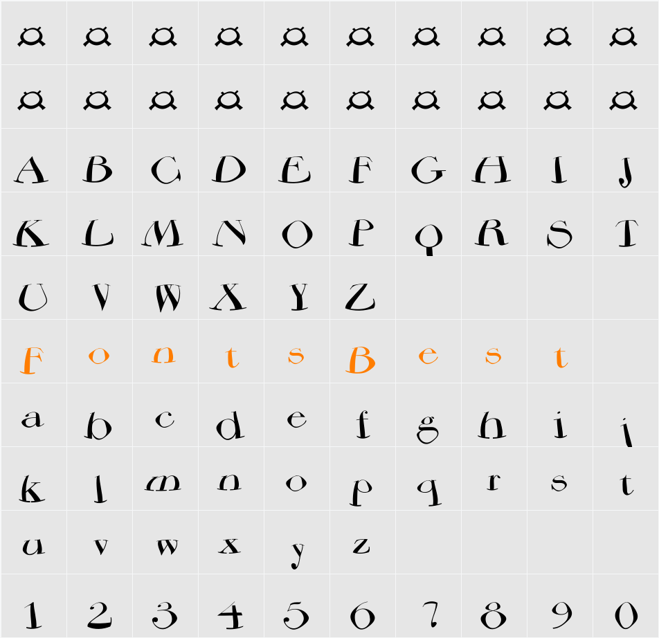 BodoniFlying Character Map