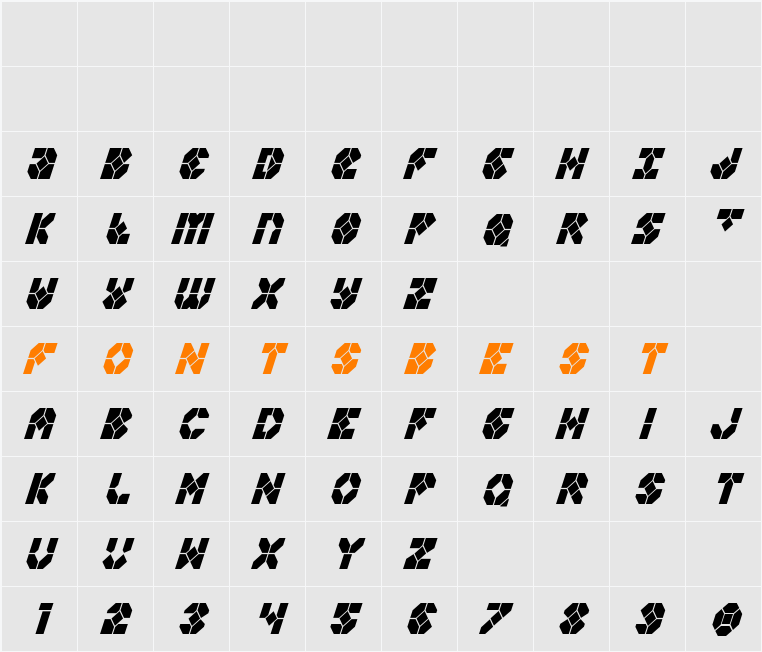 Zoom Runner Condensed Italic Character Map