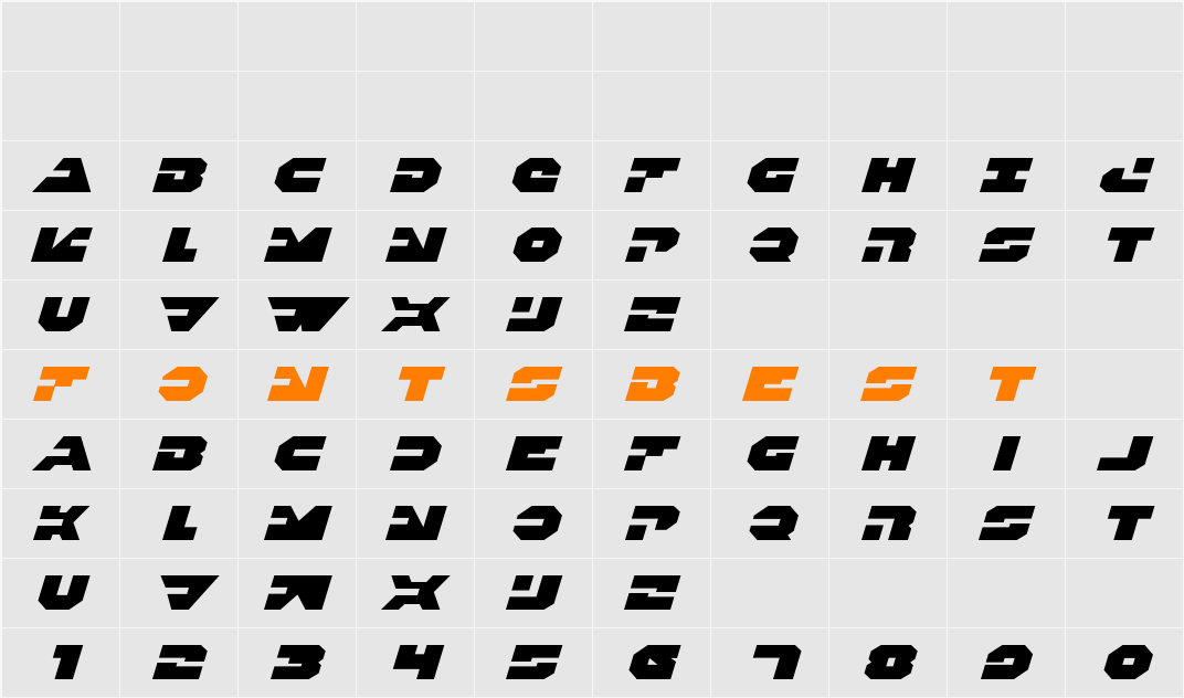 Trigger Man Expanded Italic Character Map