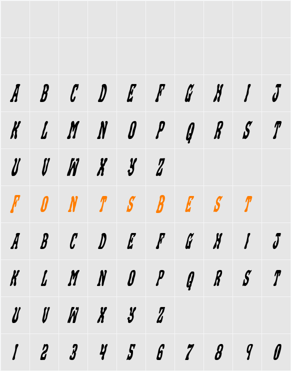 Black Gunk Condensed Italic Character Map