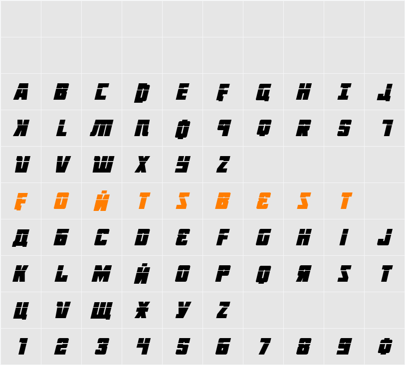 October Guard Laser Italic Character Map