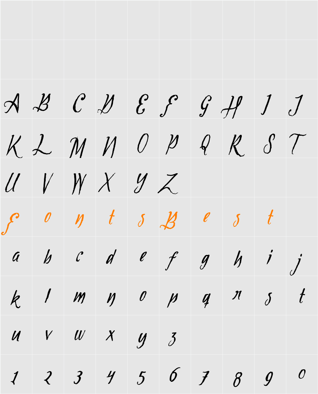 Tipbrush Script Slanted Character Map