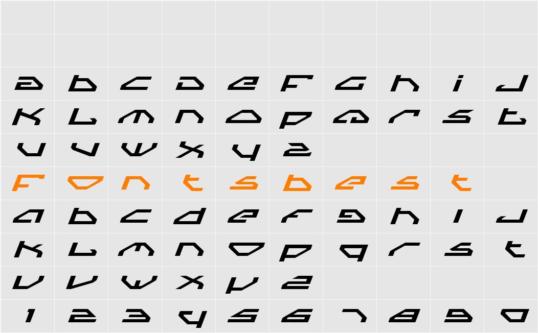 Spylord Expanded Italic Character Map