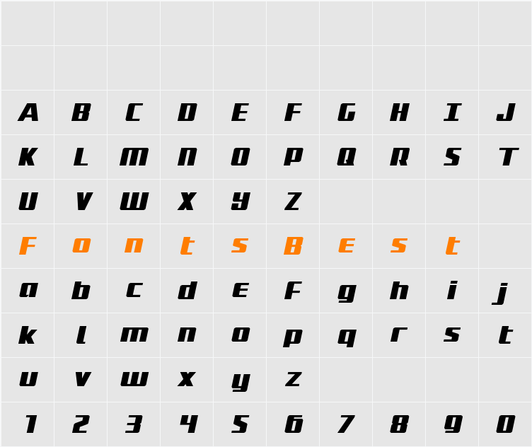 Subadai Baan Expanded Italic Character Map