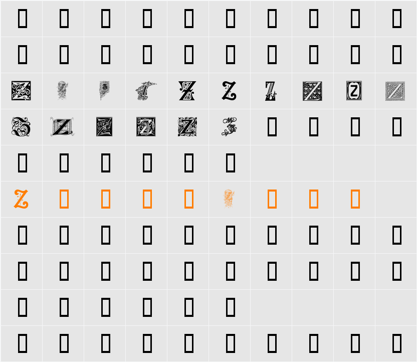Ornamental Initials Z Character Map