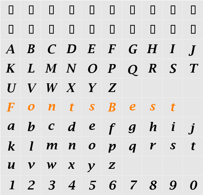 Lucida Bright Character Map