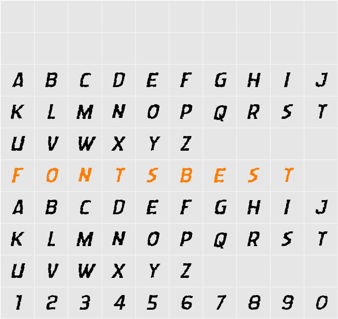 Worm Cuisine Expanded Italic Character Map