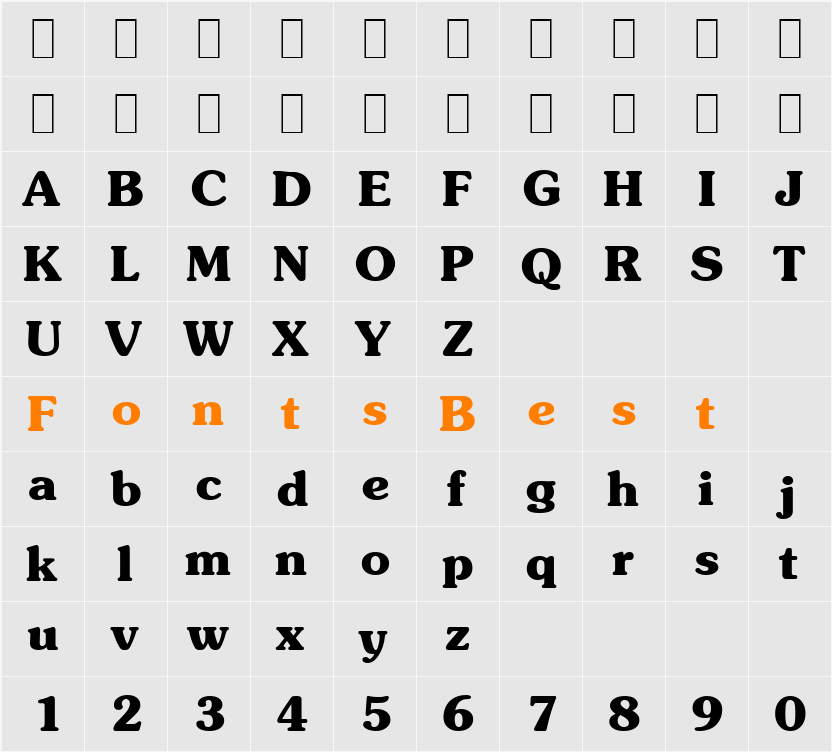 Sunset-Serial-ExtraBold Character Map