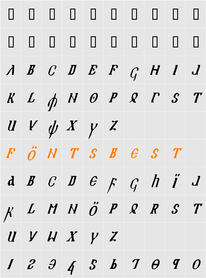 Holy Empire Condensed Italic Character Map